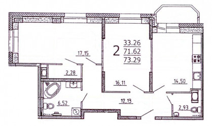 Двухкомнатная квартира 73.7 м²